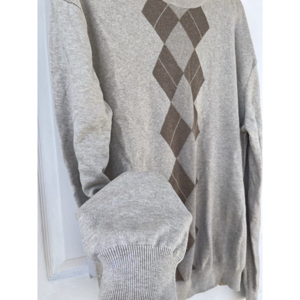 Perry Ellis Men’s Argyle Sweater Gray Brown Cotton Blend Size XL - Picture 5 of 12